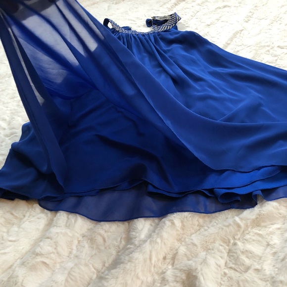 Sheer Blue & Gold Trapeze Dress - Picture 6 of 6